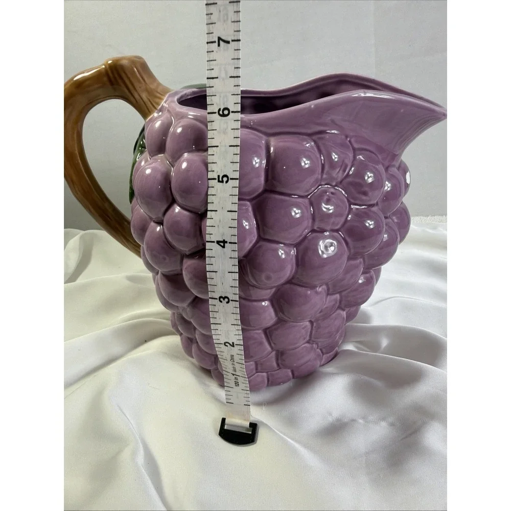 Purple‎ Grape Ceramic Pitcher Vintage Style Kitchen Decor Beverage Server